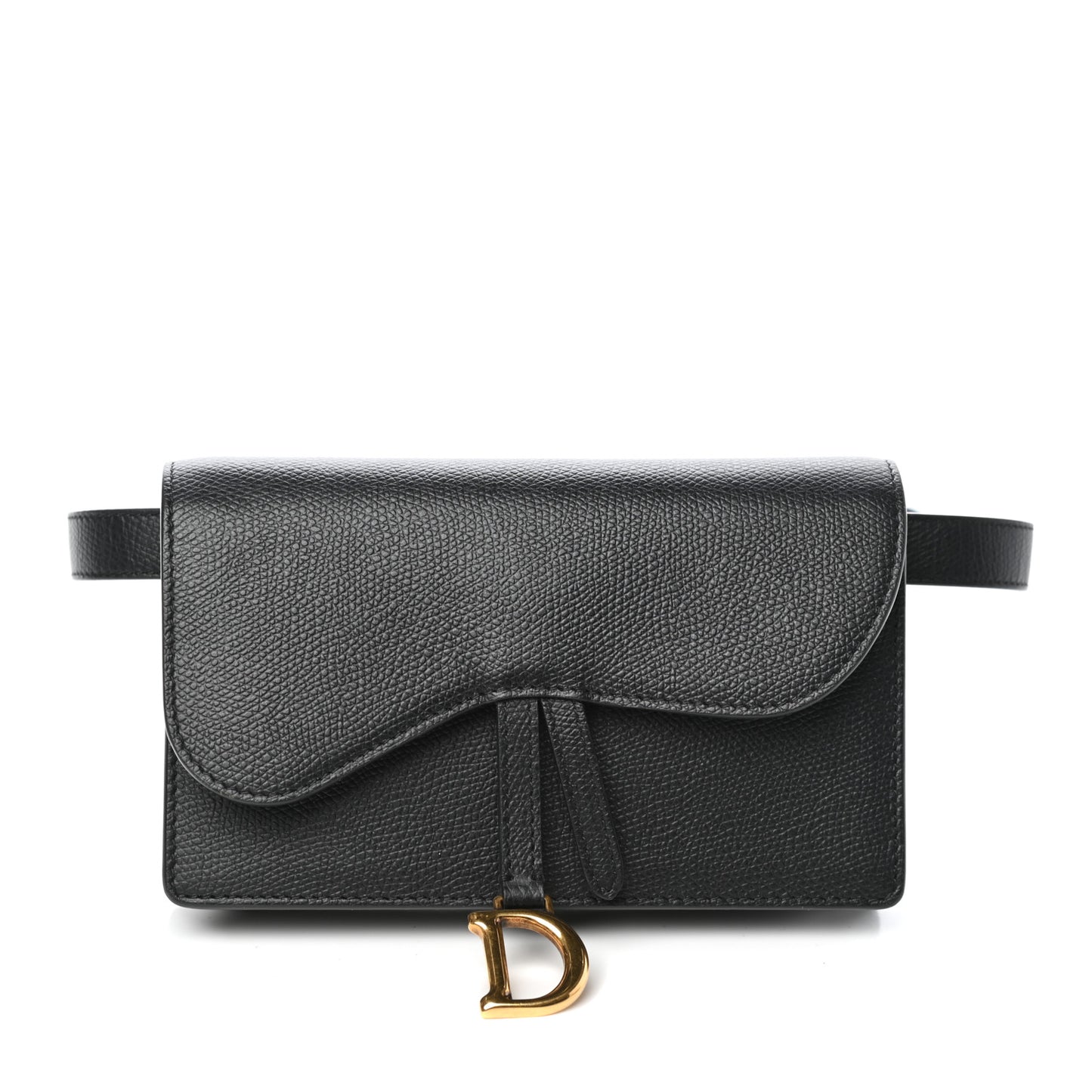 Grained Calfskin Saddle Belt Clutch Black