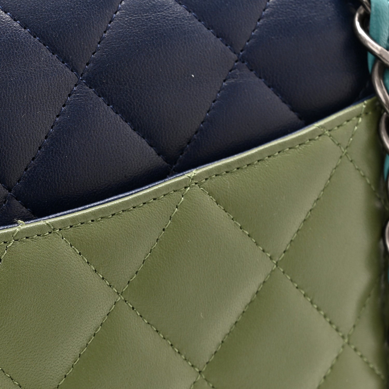 Chanel Lambskin Quilted Tri-Color Jumbo Double Flap Navy Blue Green 11 of 20