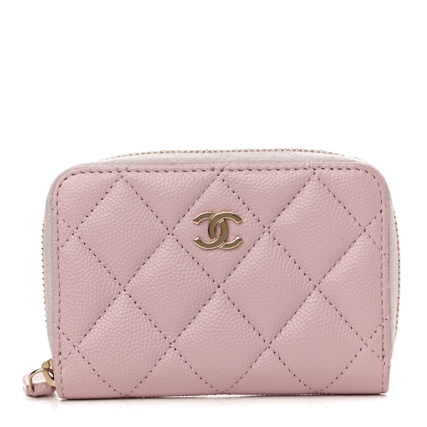 Caviar Quilted Zip Coin Purse Light Pink