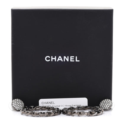 Chanel Ruthenium Crystal CC Paris Chain Link Hoop Earrings Silver 5 of 5