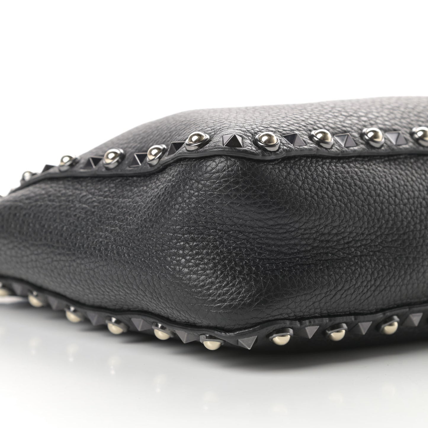 Pebbled Calfskin Small Rockstud Rolling Flip-Lock Messenger Bag Black