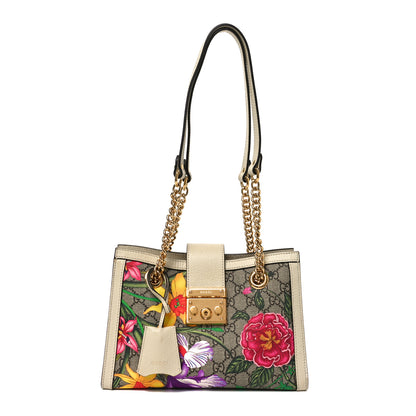 Gucci GG Supreme Monogram Flora Textured Calfskin Small Padlock Tote Beige Ebony Multicolor Mystic White 1 of 10
