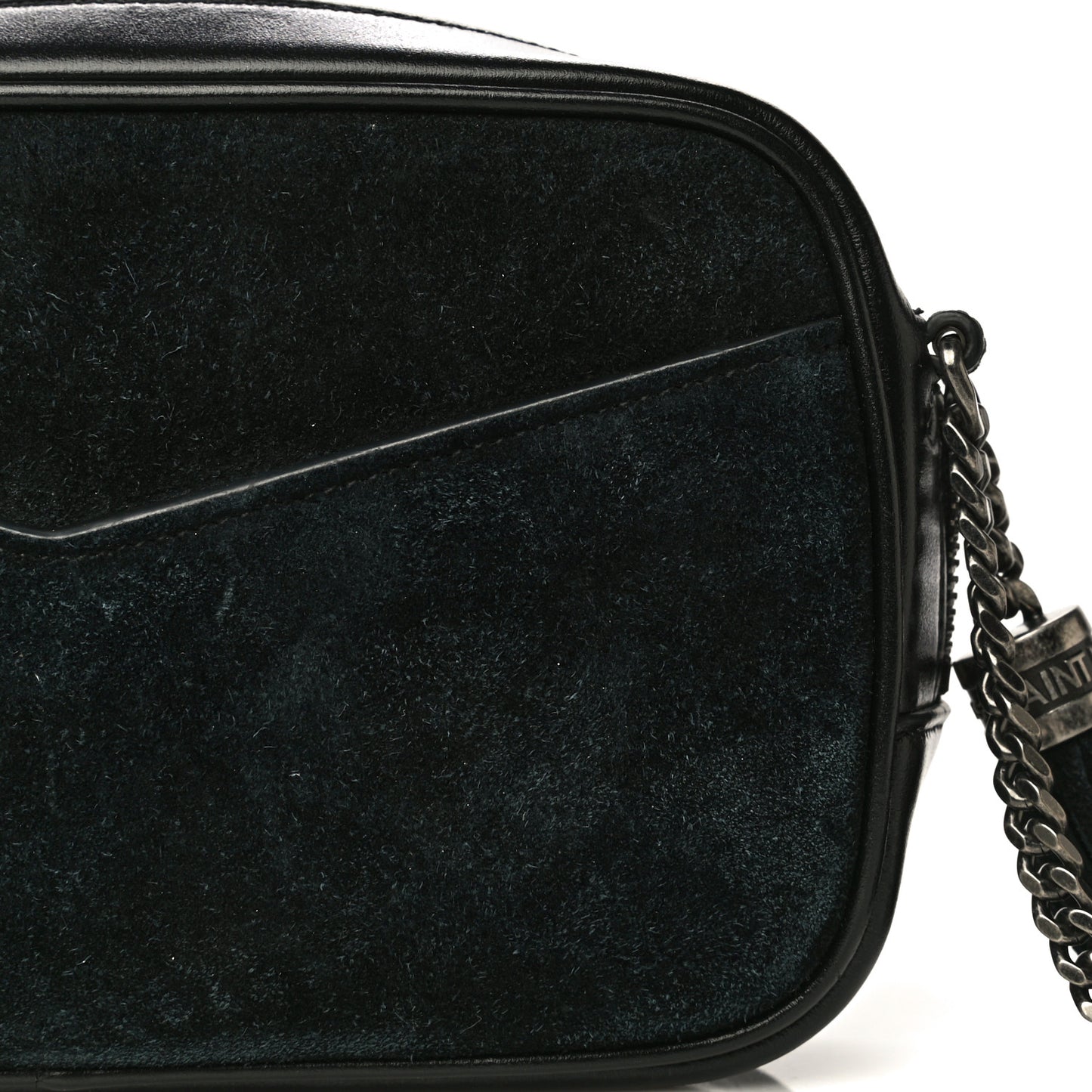Suede Calfskin Embellished Mini Monogram Lou Camera Bag Black