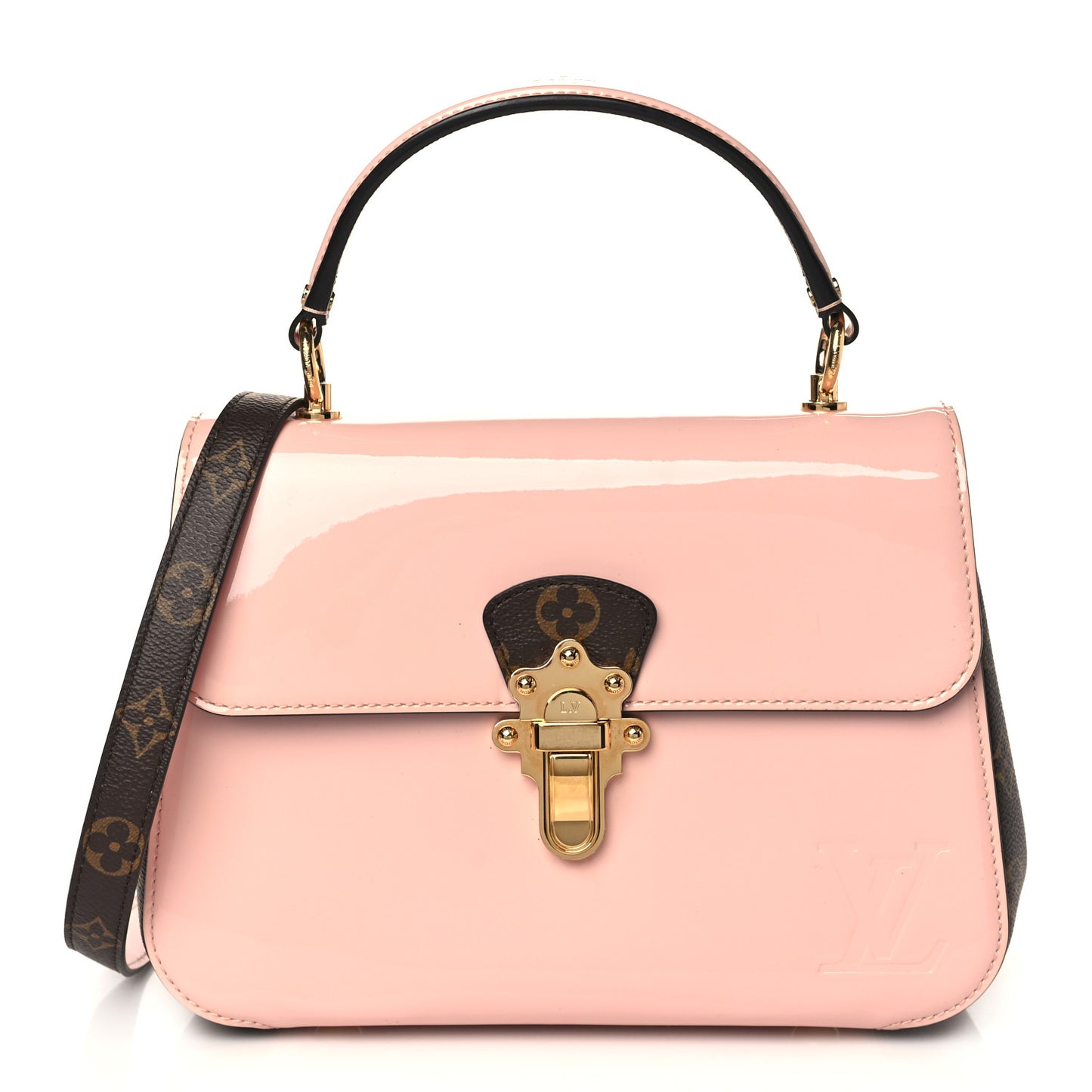 Patent Calfskin Monogram Cherrywood PM Rose Ballerine