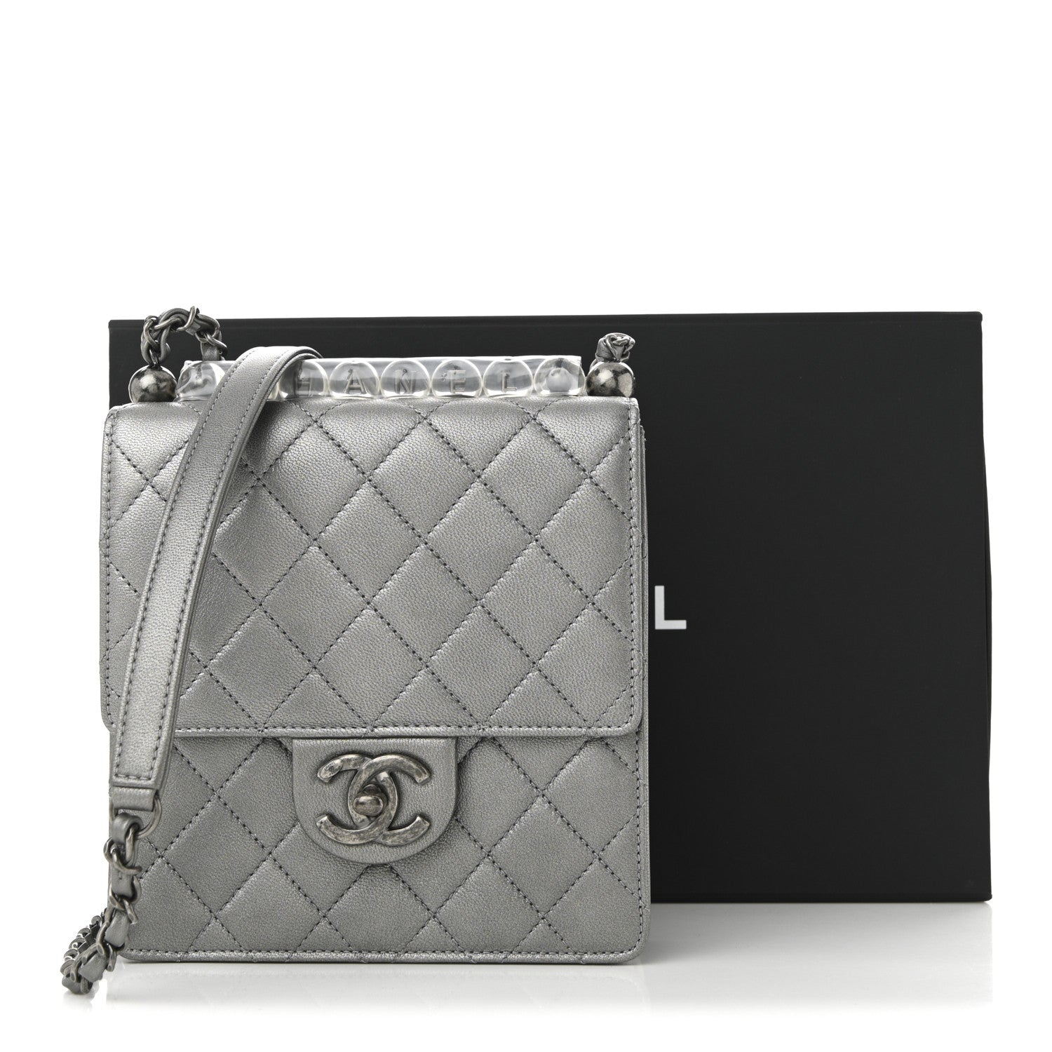 Chanel Metallic Goatskin Quilted Chic Pearls Flap Silver 11 of 11