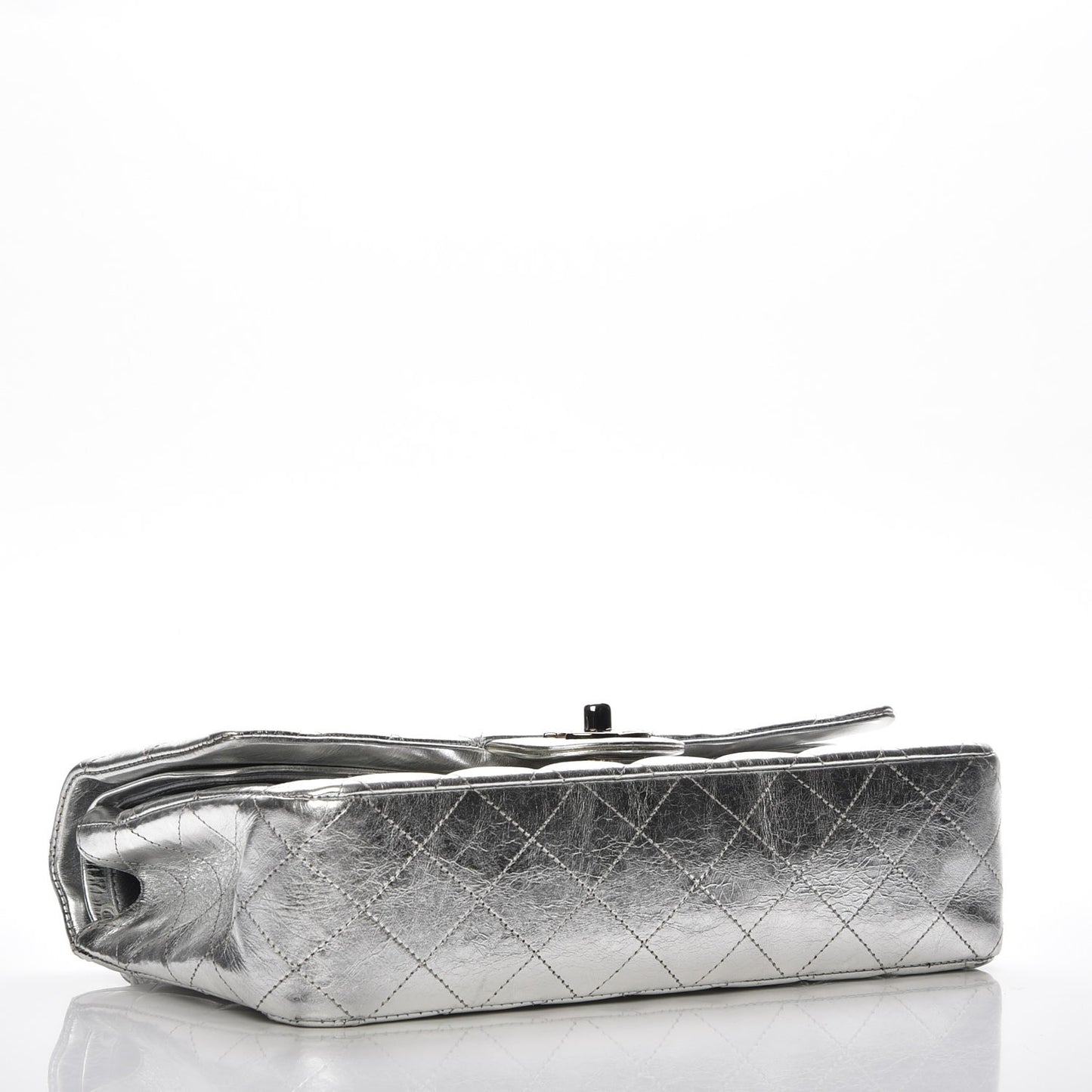Metallic Aged Calfskin Quilted Medium Double Flap Silver