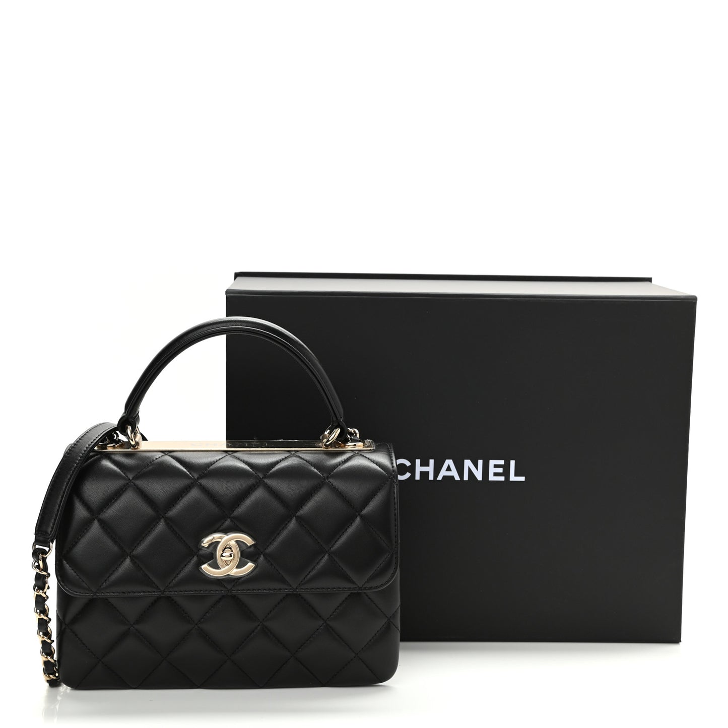 Lambskin Quilted Small Trendy CC Dual Handle Flap Bag Black