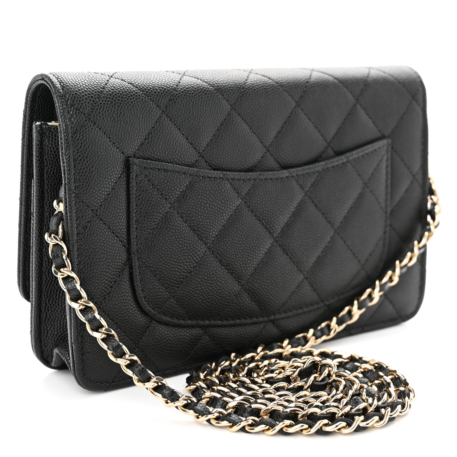 Chanel Caviar Quilted Striated CC Wallet On Chain WOC Black 3 of 11