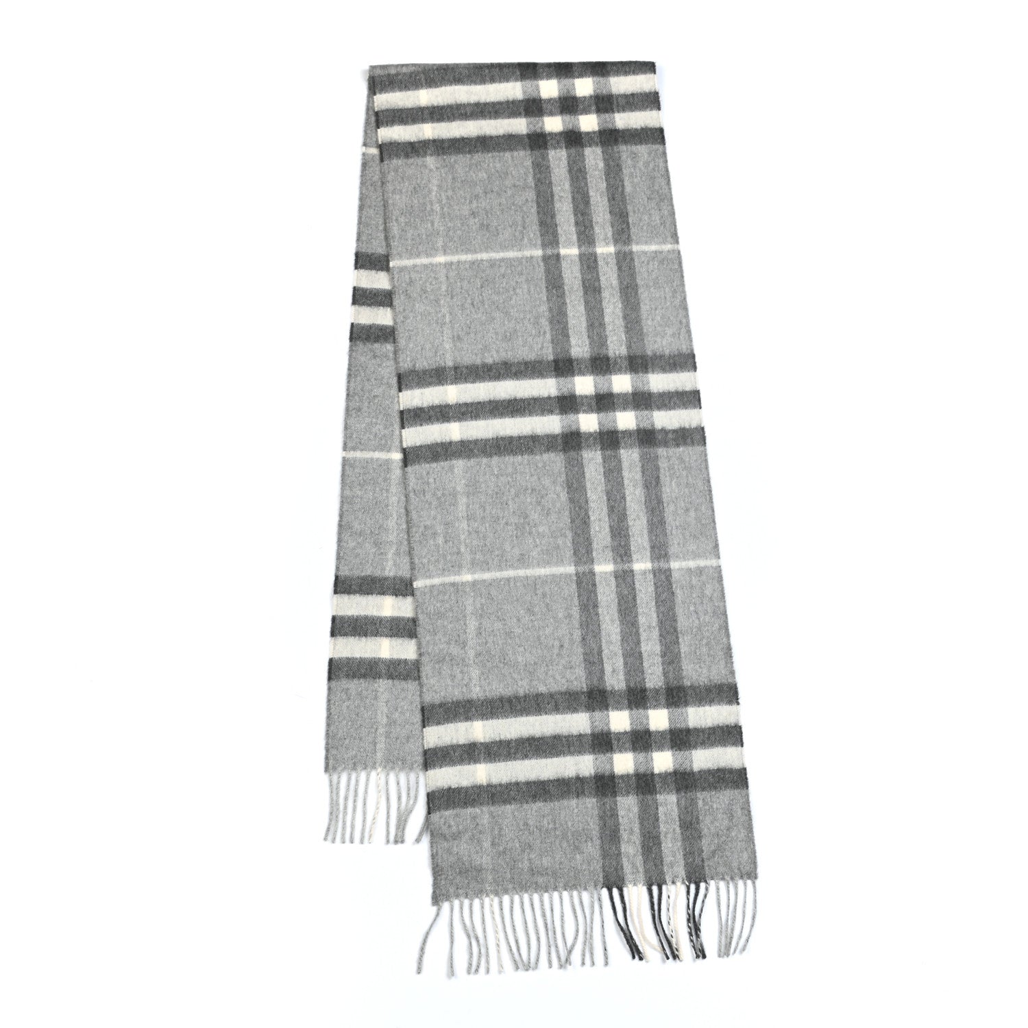 Burberry Cashmere Giant Check Fringe Scarf Pale Grey 2 of 4