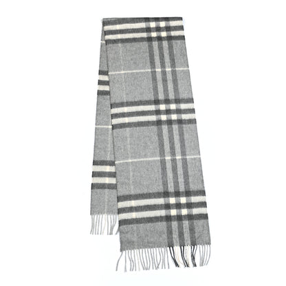 Burberry Cashmere Giant Check Fringe Scarf Pale Grey 2 of 4