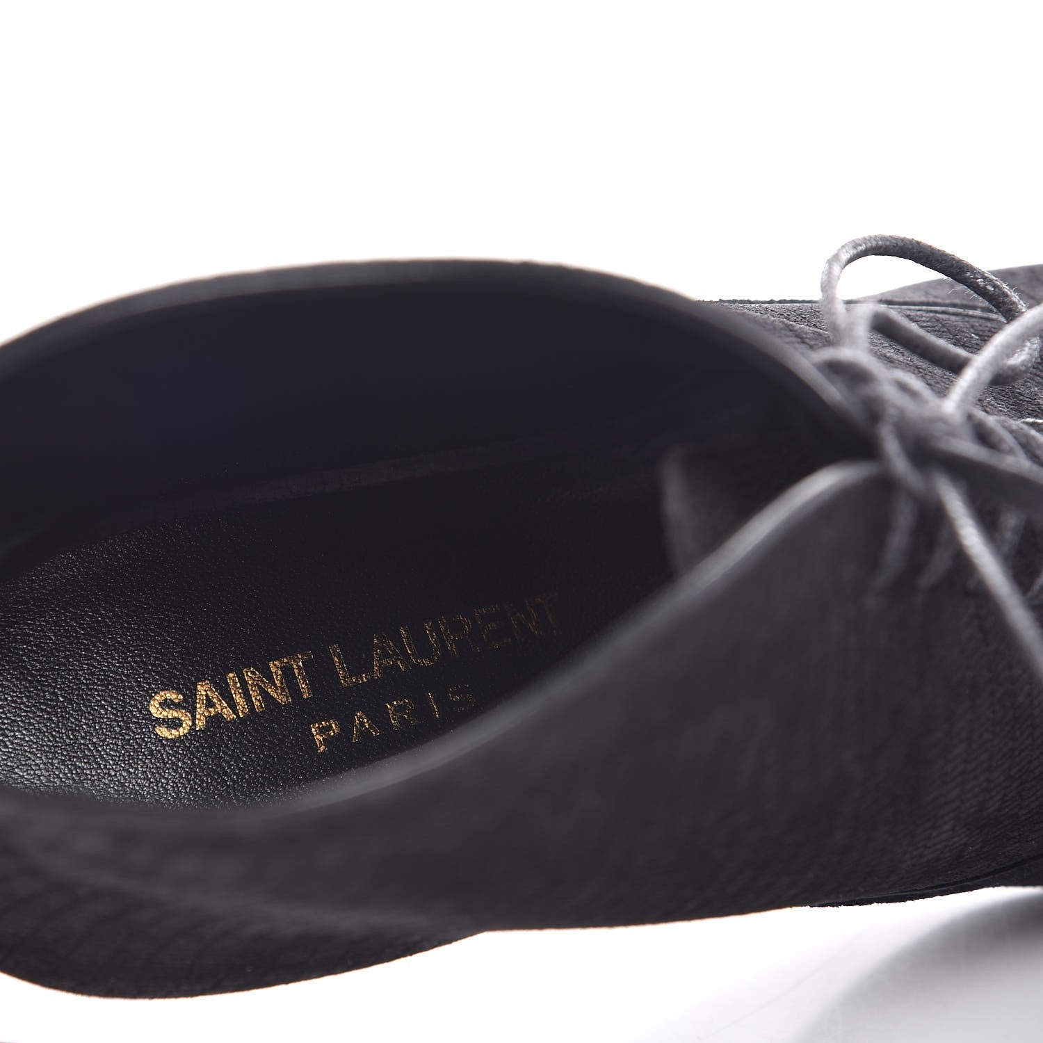 Saint Laurent Suede Lizard Embossed Lace Up Jane 80 Booties 35 Black 7 of 8