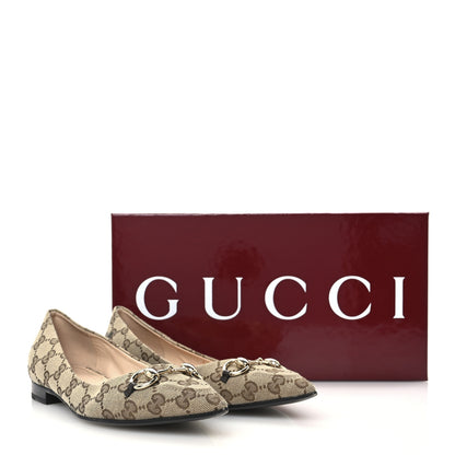 Gucci Monogram Horsebit Womens Werin Ballet Flat 36.5 Beige Ebony Cocoa 10 of 10