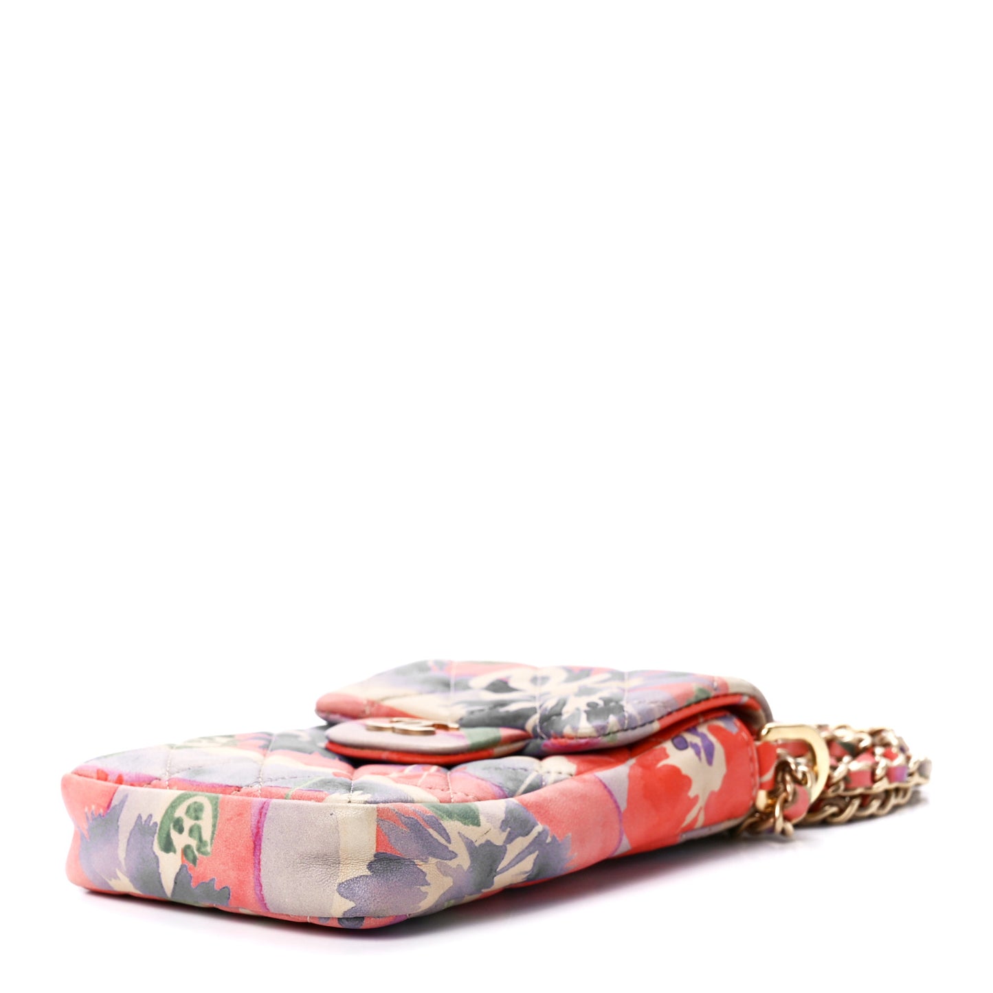 Lambskin Floral Printed Quilted Phone Holder Multicolor