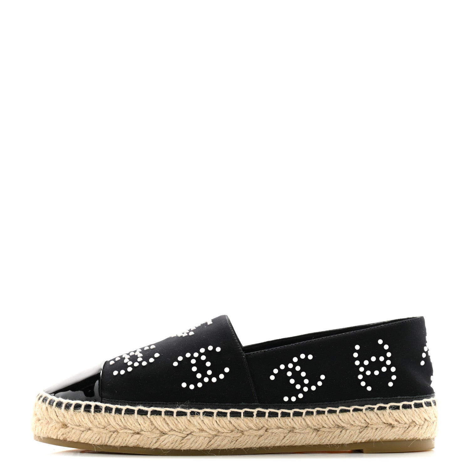 Chanel Neoprene Patent Calfskin Pearl CC Espadrilles 39 Black White 1 of 10
