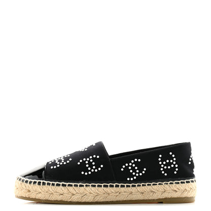 Chanel Neoprene Patent Calfskin Pearl CC Espadrilles 39 Black White 1 of 10