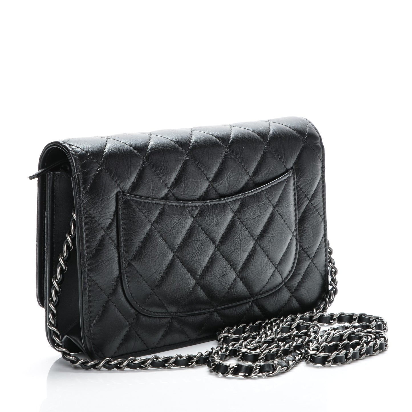 Aged Calfskin Quilted Lucky Charms 2.55 Reissue Wallet On Chain WOC Black