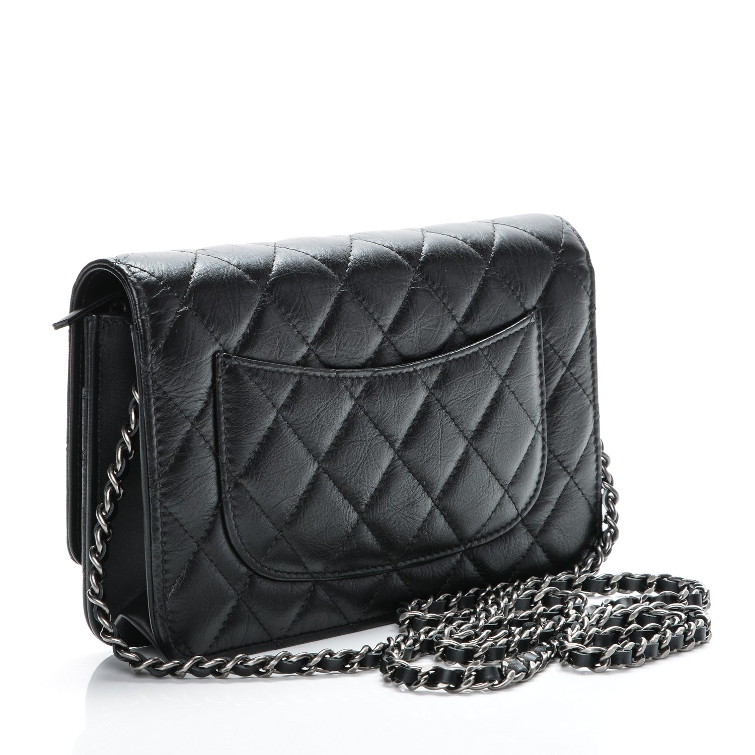 Chanel Aged Calfskin Quilted Lucky Charms 2.55 Reissue Wallet On Chain WOC Black 3 of 8