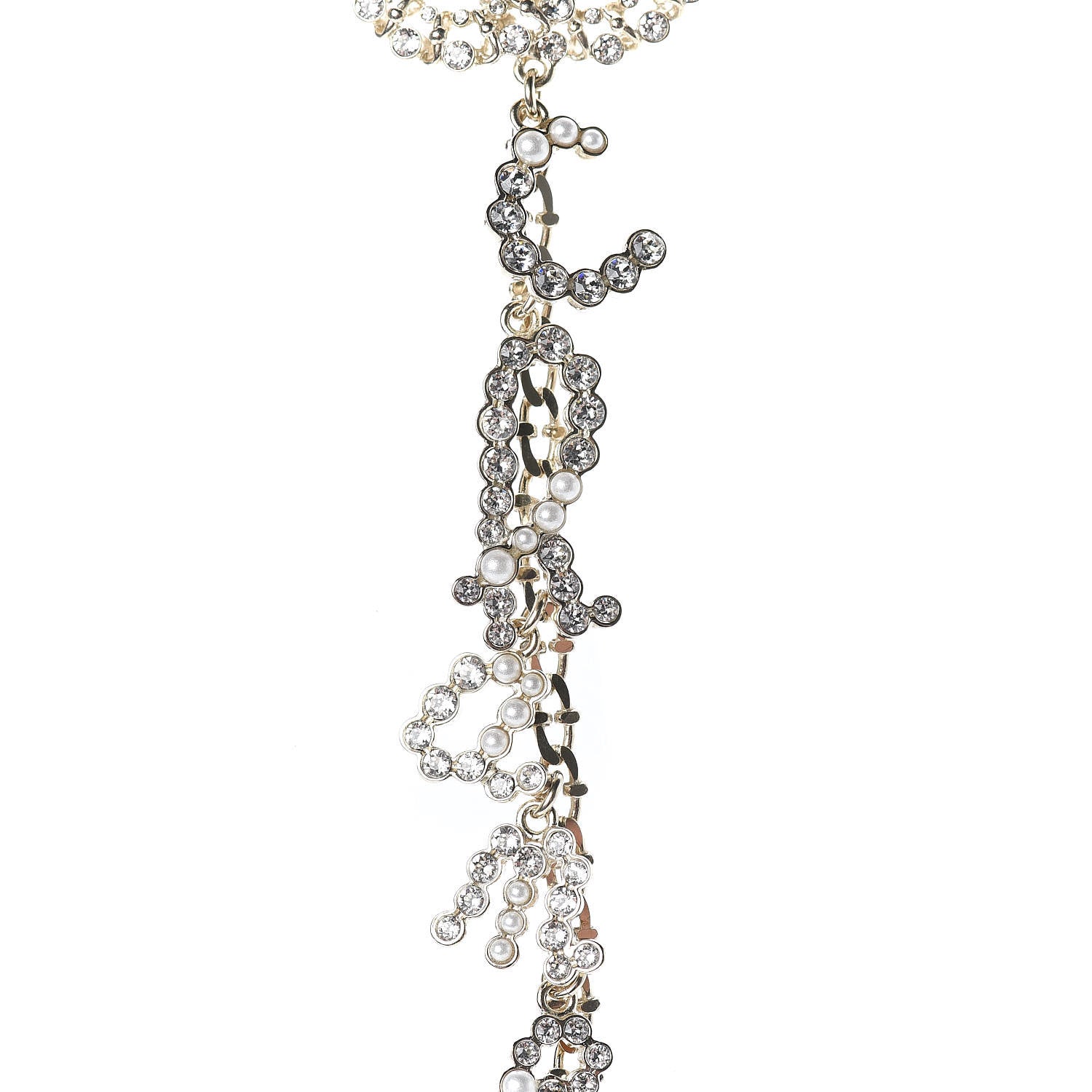 Chanel Metal Glass Swirling Pearls Drop Necklace Gold 5 of 7