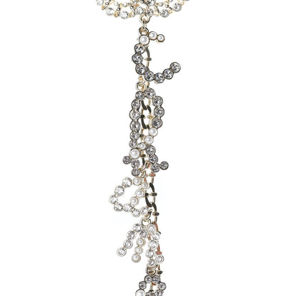 Chanel Metal Glass Swirling Pearls Drop Necklace Gold 5 of 7