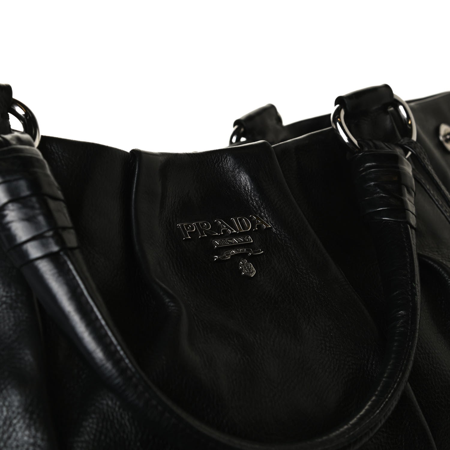Prada Soft Calf Pleated Shoulder Bag Black 10 of 16