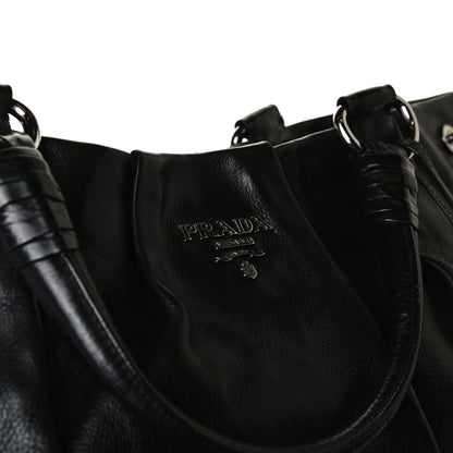 Prada Soft Calf Pleated Shoulder Bag Black 10 of 16