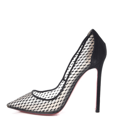 Christian Louboutin Fishnet Kid Suede Resille Follies 100 Pumps 39 Natural Black 1 of 13