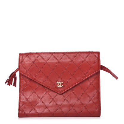 Chanel Lambskin Diamond Stitched Clutch Red 1 of 11