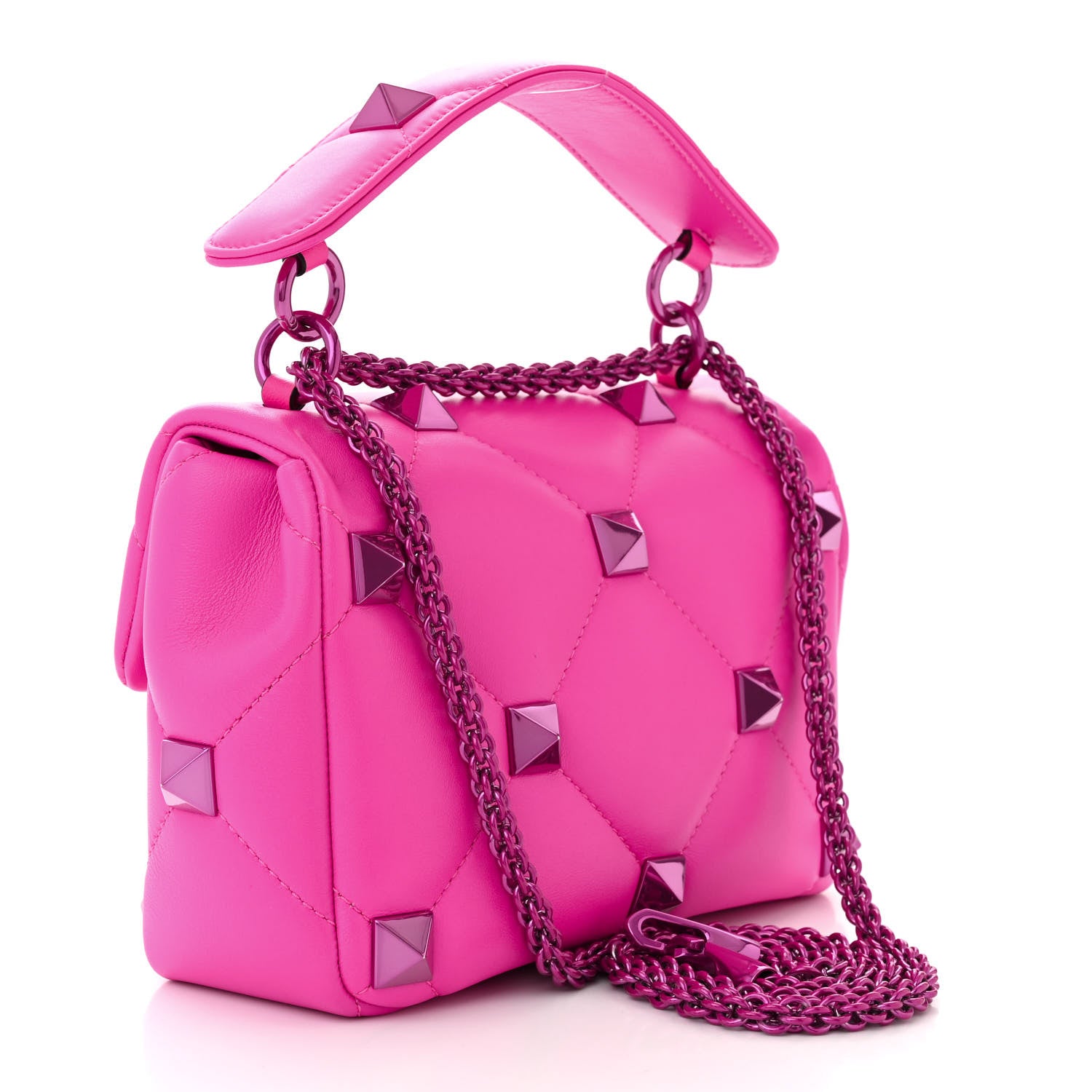 Valentino Garavani Nappa Lacquer Monochrome Medium Roman Stud Shoulder Bag Pink PP 3 of 9