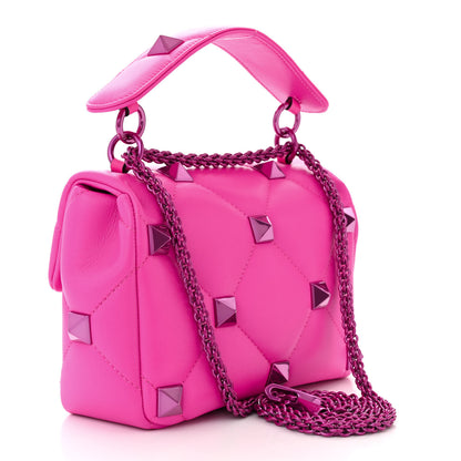 Valentino Garavani Nappa Lacquer Monochrome Medium Roman Stud Shoulder Bag Pink PP 3 of 9