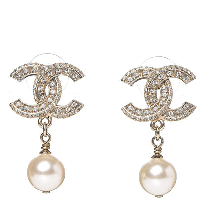 Chanel Crystal Pearl CC Drop Earrings Gold 1 of 4