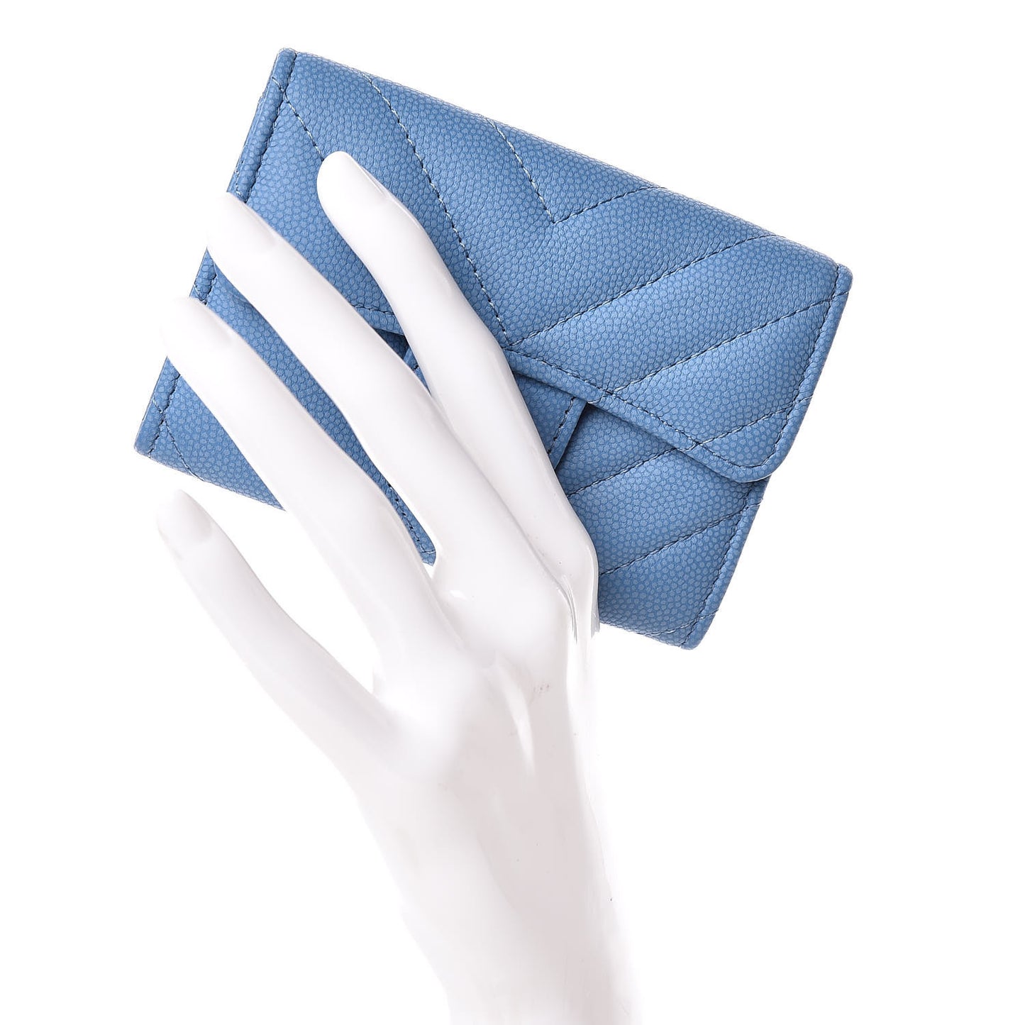 Caviar Chevron Quilted Flap Card Holder Blue
