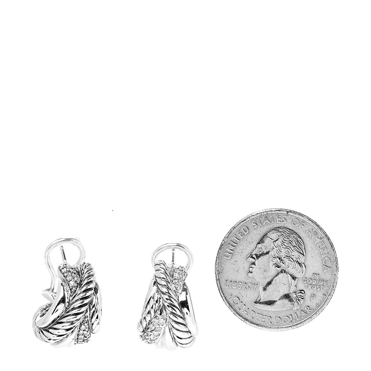 Sterling Silver Diamond Woven Crossover Hoop Earrings
