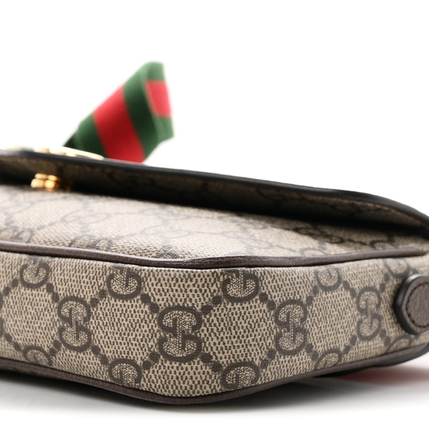 Gucci GG Supreme Monogram Textured Dollar Calfskin Web Mini Ophidia Envelope Shoulder Bag Beige Ebony 9 of 10