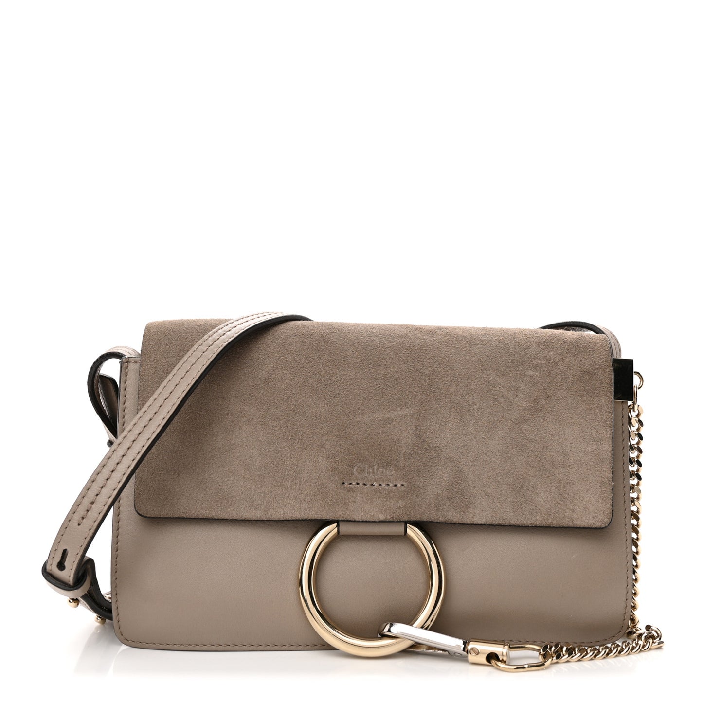 Suede Calfskin Small Faye Shoulder Bag Motty Grey