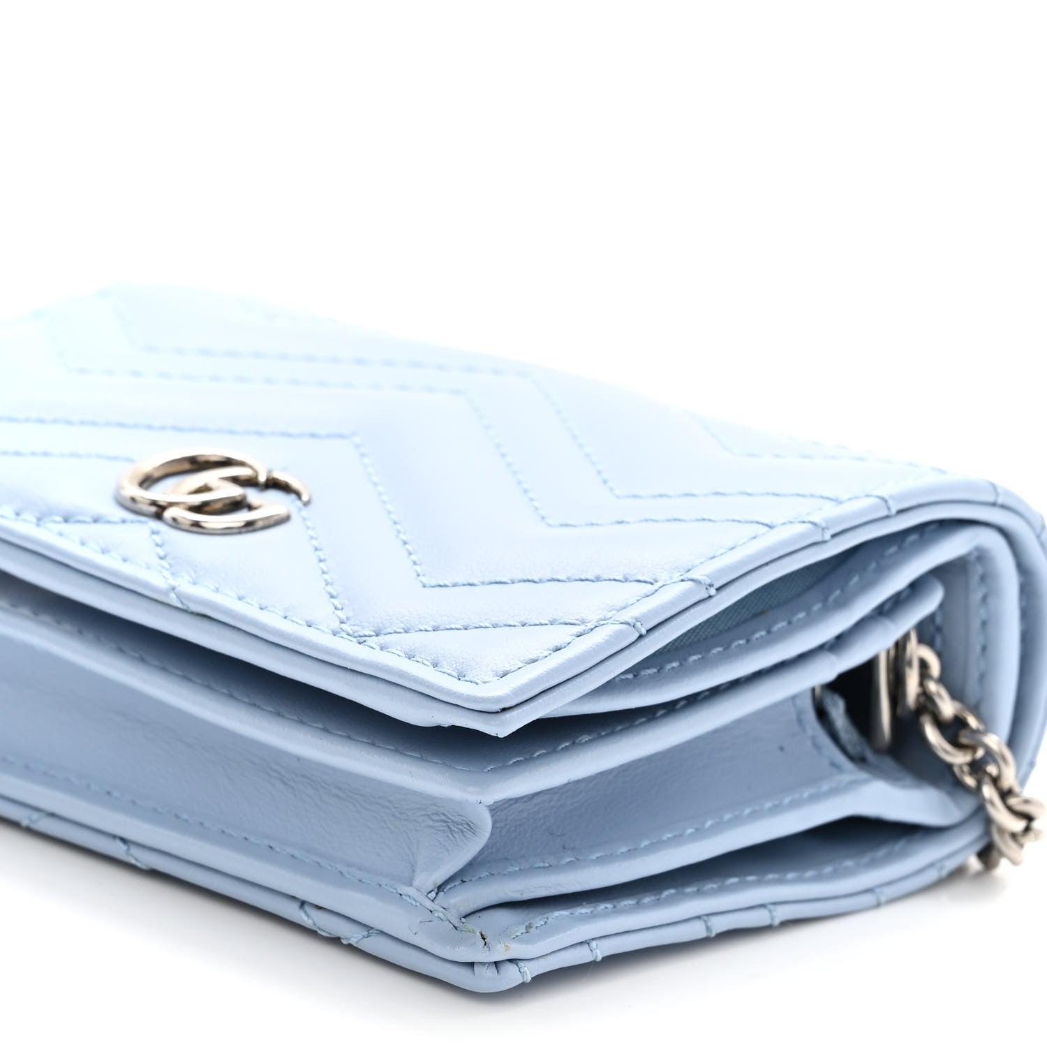 Gucci Calfskin Matelasse GG Marmont Mini Wallet On Chain Porcelain Light Blue 8 of 8