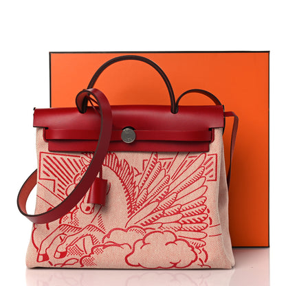 Hermes Vache Hunter Toile Pegase Pop Herbag Zip Retourne 31 PM Rouge Piment 11 of 11