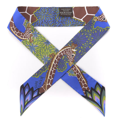 Hermes Silk The Three Graces Twilly Bleu Vert Marron 1 of 3