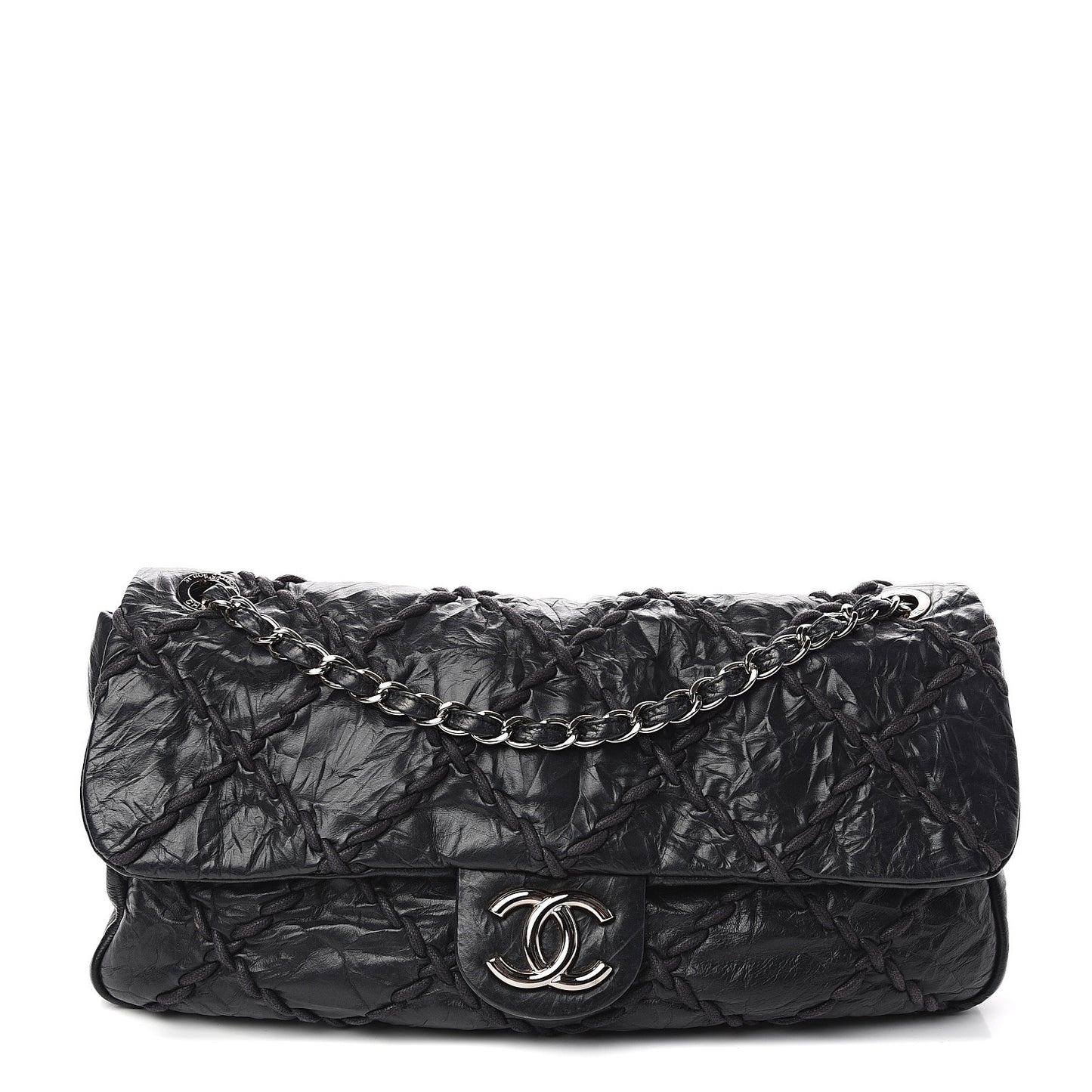 Calfskin Ultra Stitch Oversize Flap Black