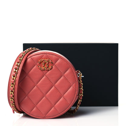 Chanel Goatskin Quilted Chanel 19 Round Clutch With Chain Coral 11 of 11