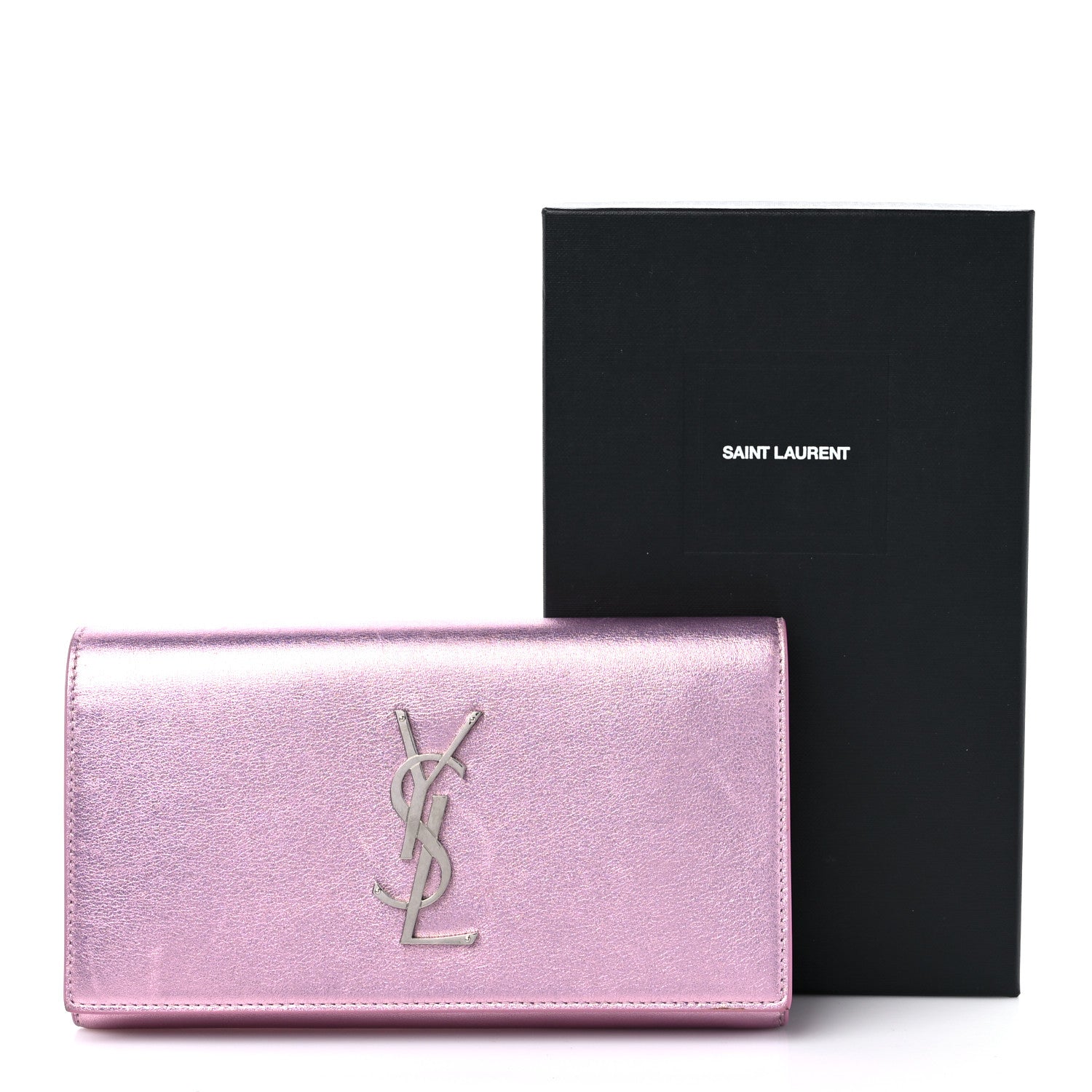 Saint Laurent Metallic Calfskin Classic Monogram Cassandre Wallet New Azalea 12 of 12