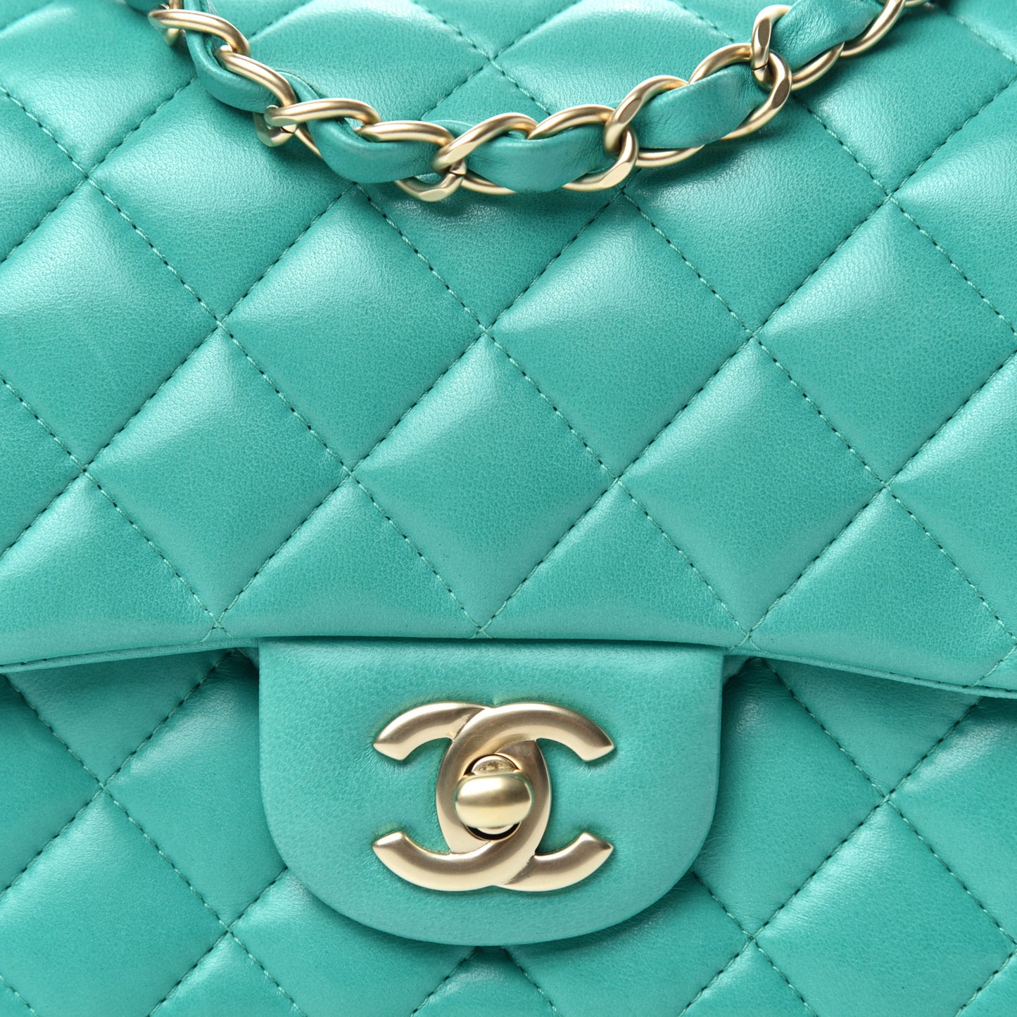 Lambskin Quilted Mini Square Flap Green