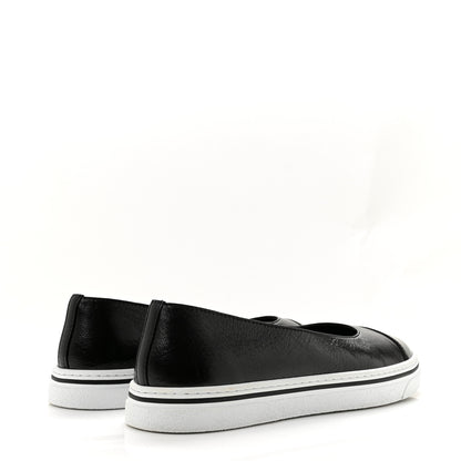 Chanel Crumpled Shiny Lambskin Mary Jane Flats 39.5 Black White 5 of 10