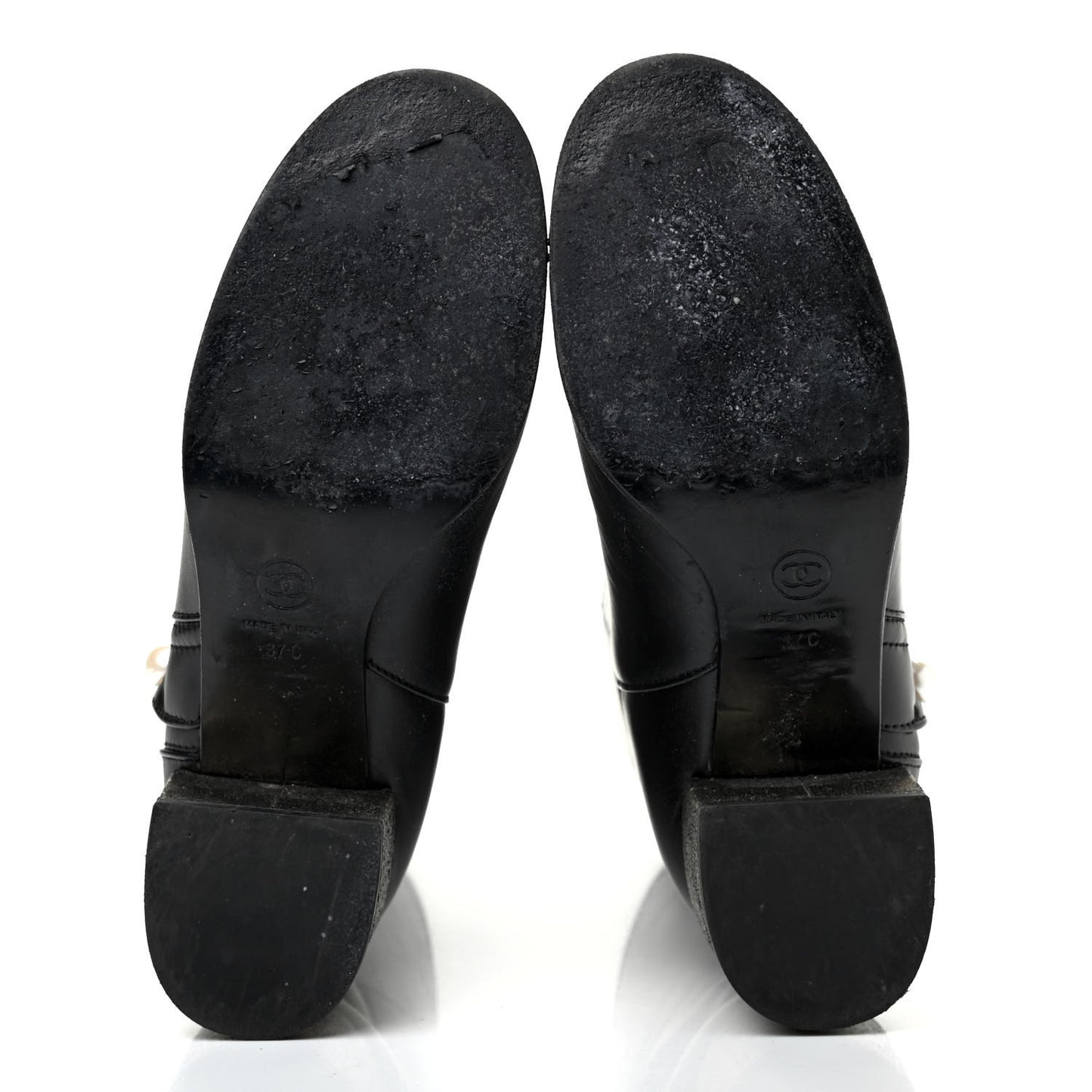 Calfskin Patent Pearl Cap Toe Boots 37 Black
