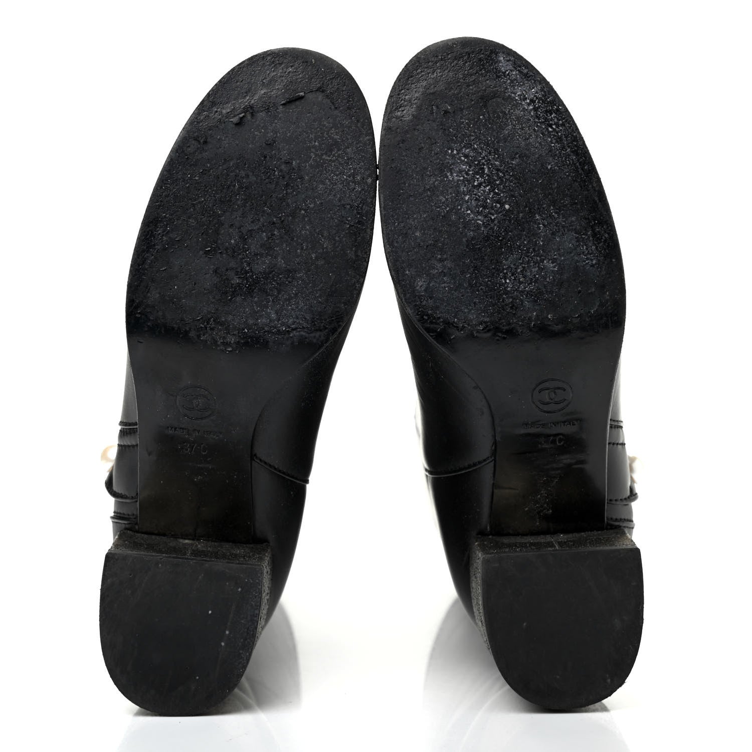 Chanel Calfskin Patent Pearl Cap Toe Boots 37 Black 5 of 10