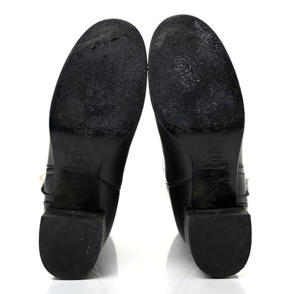 Chanel Calfskin Patent Pearl Cap Toe Boots 37 Black 5 of 10