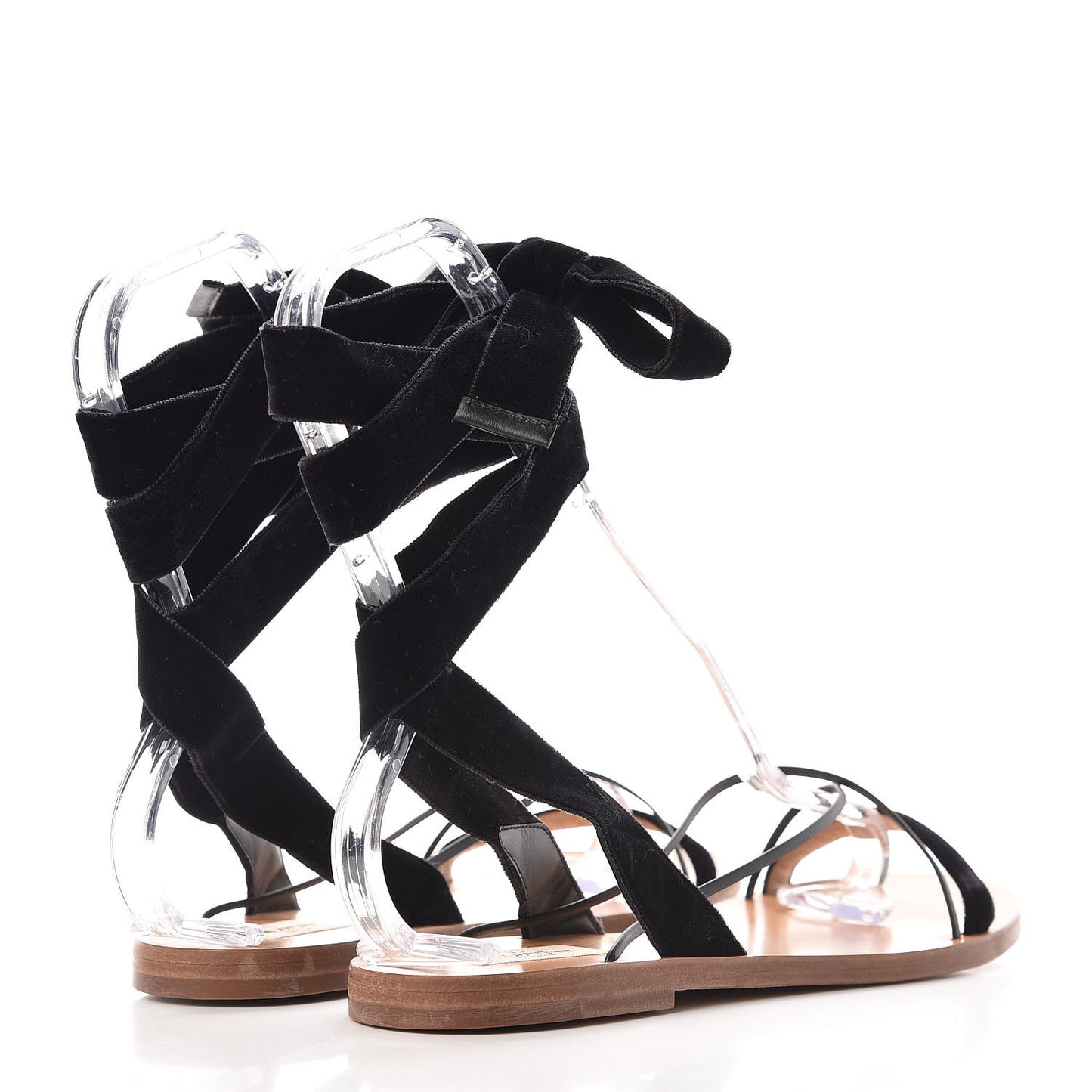Velvet Lace Up Flat Sandals 39 Black