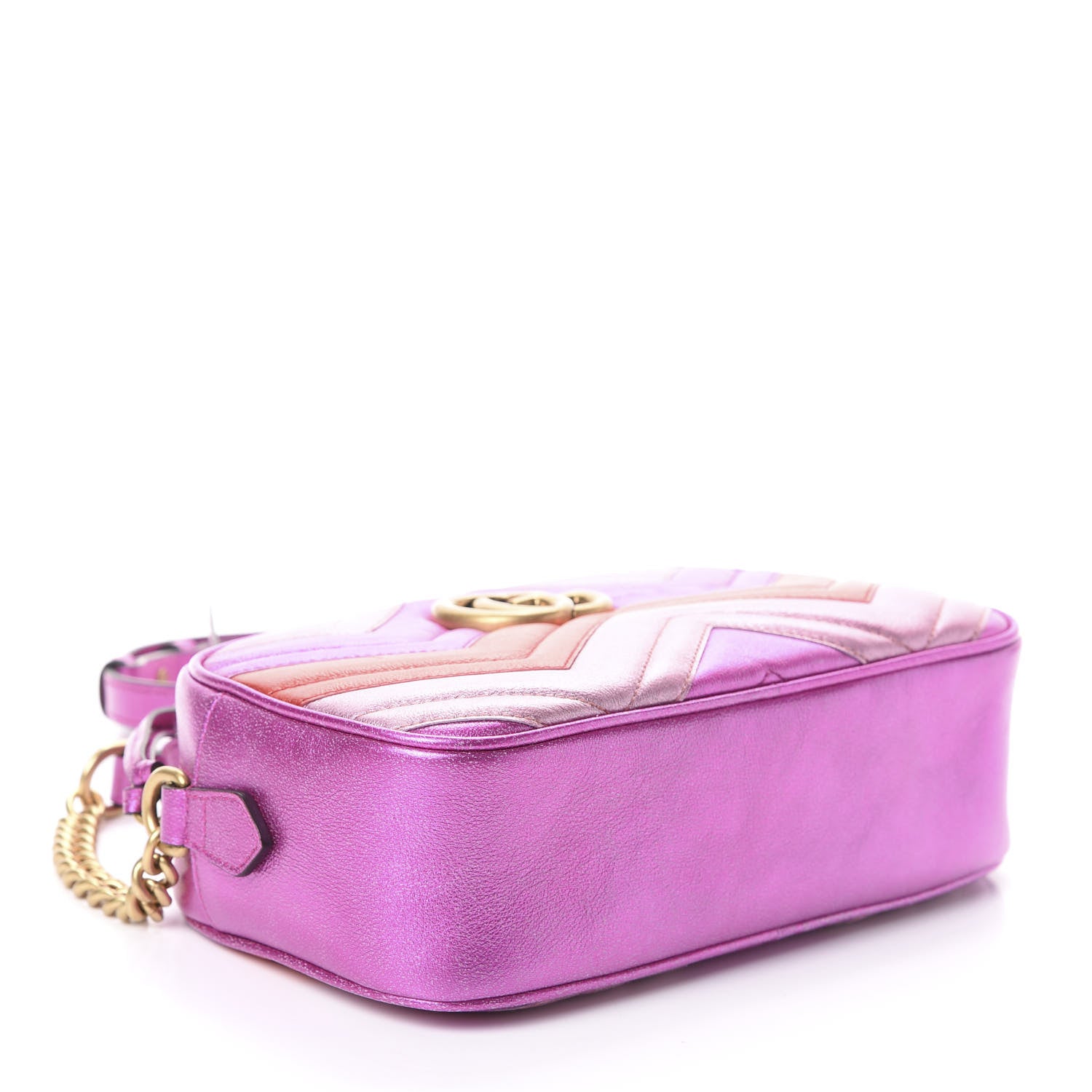 Gucci Laminated Nappa Matelasse Small GG Marmont Chain Shoulder Bag Fuxia Rosso Rosa 4 of 9
