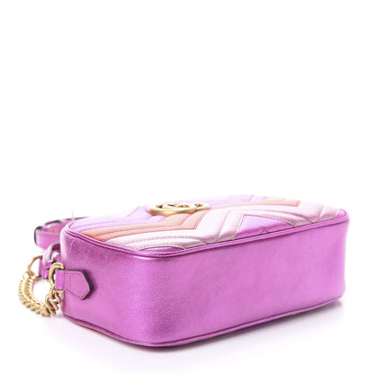 Gucci Laminated Nappa Matelasse Small GG Marmont Chain Shoulder Bag Fuxia Rosso Rosa 4 of 9