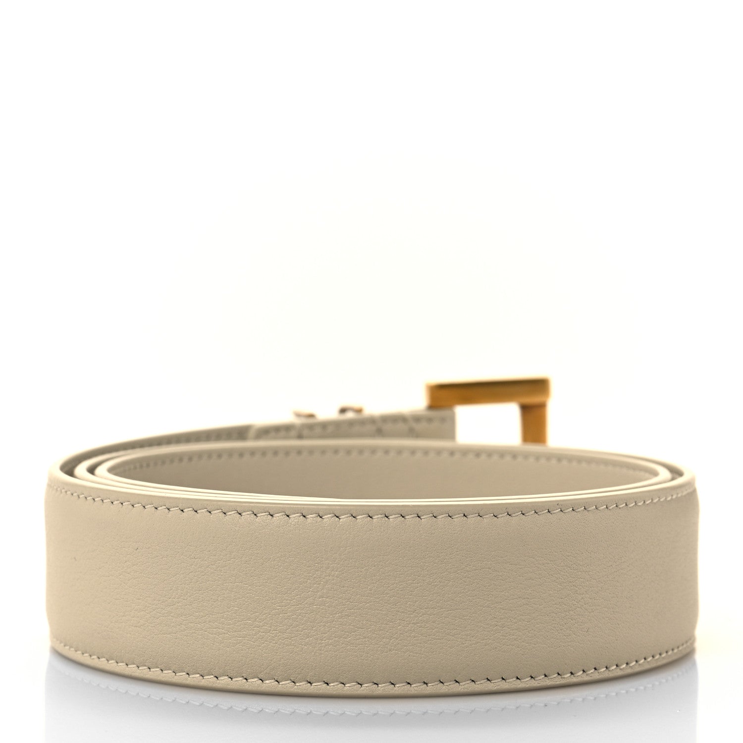 Saint Laurent Smooth Calfskin Monogram Square Buckle Belt 75 Crema Soft 2 of 5