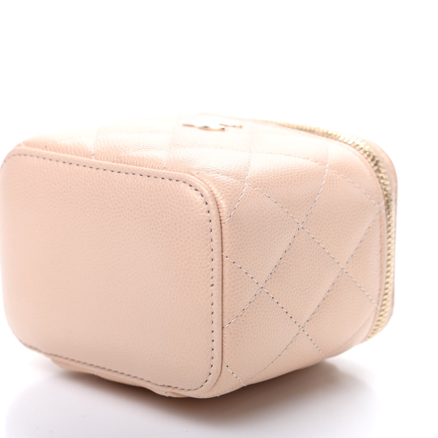 Chanel Iridescent Caviar Quilted Mini Pearl On Top Vanity Case With Chain Beige 9 of 10